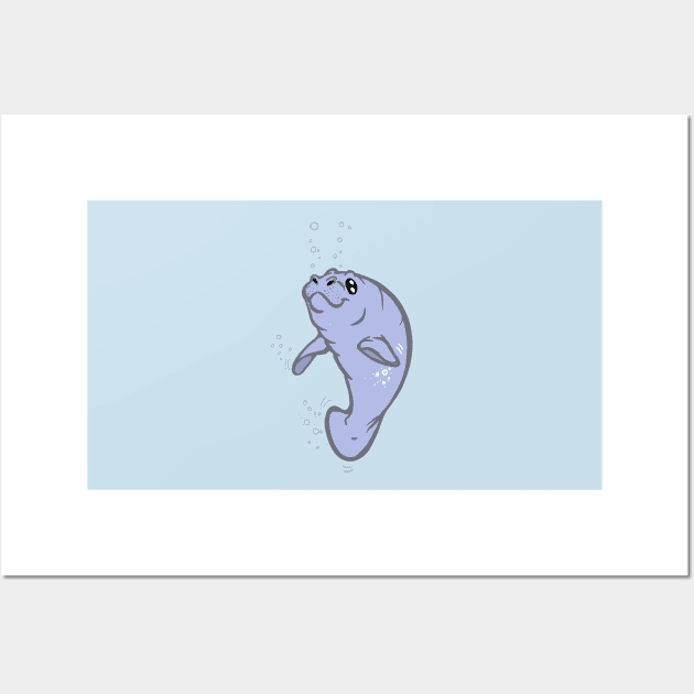 Outrageously Cute Manatee with Bubbles Wall Art by RJKpoyp